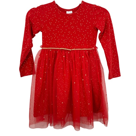 Hanna Andersson Other - Hanna Andersson Girls Dress Red Gold Sparkle Stars Moons Long Sleeve Size US 6-7